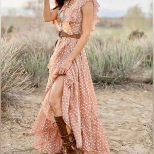 JOYFOLIE Elegant Polka Dot Maxi Dress